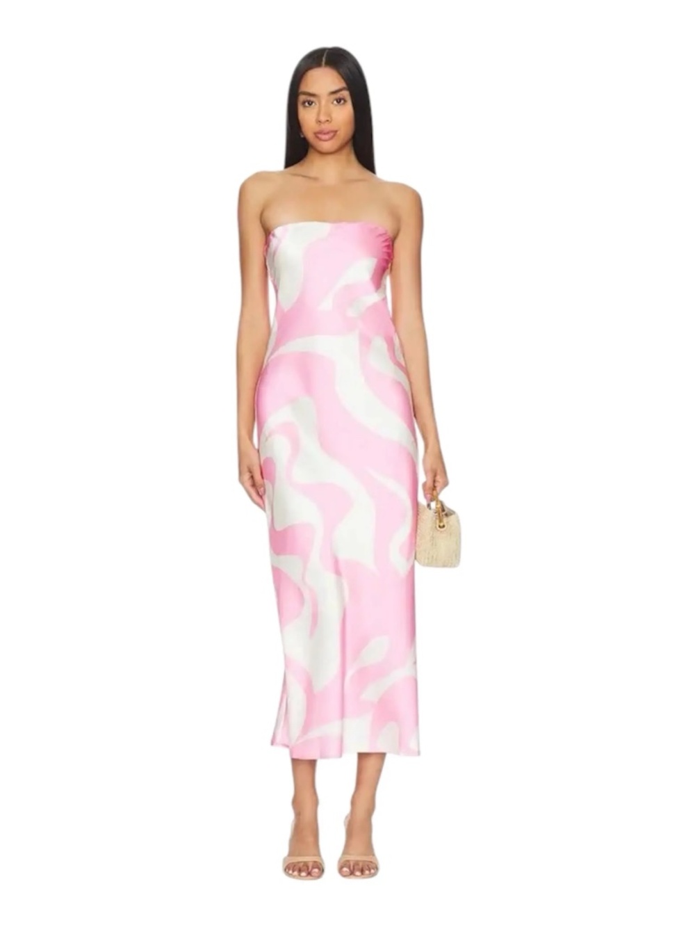 Sndys Angel Strapless Pink & White Swirl Maxi Dress, Sz XXS